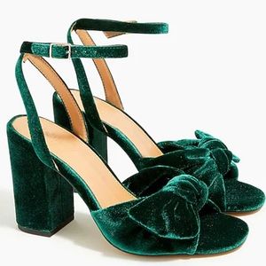 Green Velvet Knotted Block Strap Heel